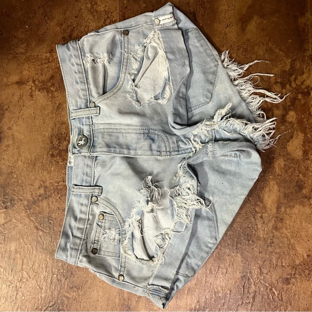 One Teaspoon Blue Distressed Jean Shorts